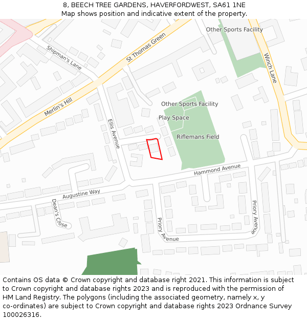 8, BEECH TREE GARDENS, HAVERFORDWEST, SA61 1NE: Location map and indicative extent of plot