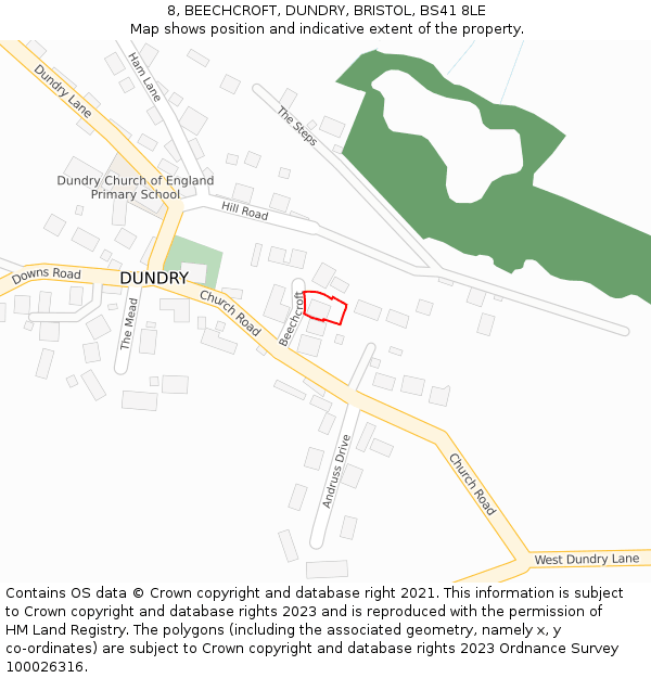 8, BEECHCROFT, DUNDRY, BRISTOL, BS41 8LE: Location map and indicative extent of plot