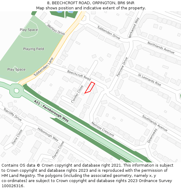 8, BEECHCROFT ROAD, ORPINGTON, BR6 9NR: Location map and indicative extent of plot