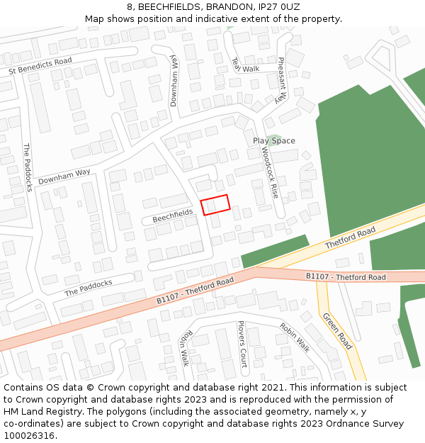 8, BEECHFIELDS, BRANDON, IP27 0UZ: Location map and indicative extent of plot