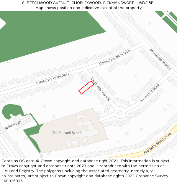 8, BEECHWOOD AVENUE, CHORLEYWOOD, RICKMANSWORTH, WD3 5RL: Location map and indicative extent of plot