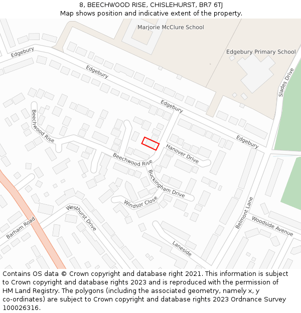 8, BEECHWOOD RISE, CHISLEHURST, BR7 6TJ: Location map and indicative extent of plot