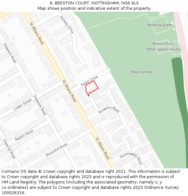 8, BEESTON COURT, NOTTINGHAM, NG6 9LS: Location map and indicative extent of plot