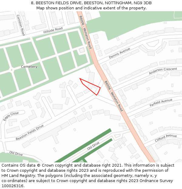 8, BEESTON FIELDS DRIVE, BEESTON, NOTTINGHAM, NG9 3DB: Location map and indicative extent of plot