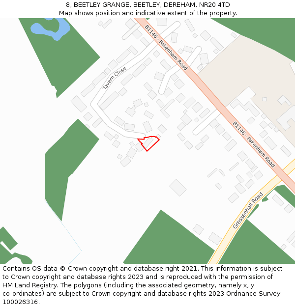 8, BEETLEY GRANGE, BEETLEY, DEREHAM, NR20 4TD: Location map and indicative extent of plot