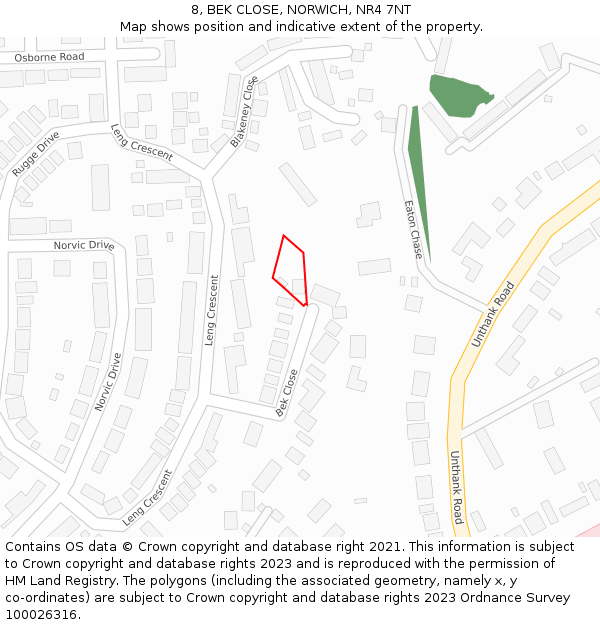 8, BEK CLOSE, NORWICH, NR4 7NT: Location map and indicative extent of plot