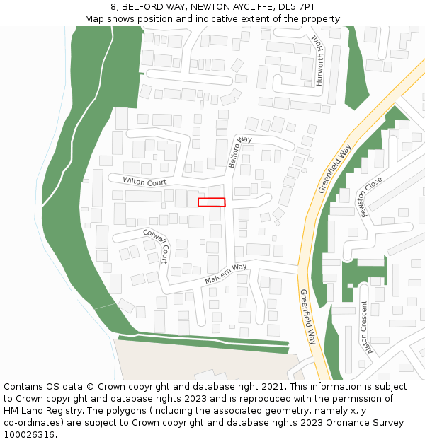 8, BELFORD WAY, NEWTON AYCLIFFE, DL5 7PT: Location map and indicative extent of plot