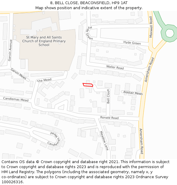 8, BELL CLOSE, BEACONSFIELD, HP9 1AT: Location map and indicative extent of plot