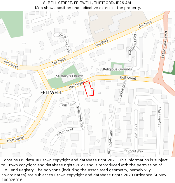 8, BELL STREET, FELTWELL, THETFORD, IP26 4AL: Location map and indicative extent of plot