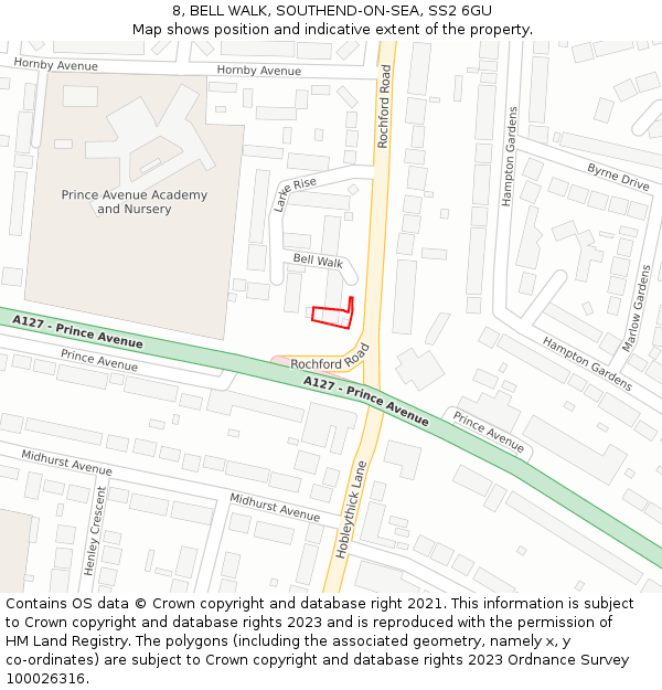 8, BELL WALK, SOUTHEND-ON-SEA, SS2 6GU: Location map and indicative extent of plot