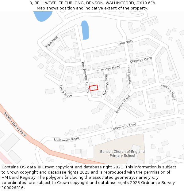 8, BELL WEATHER FURLONG, BENSON, WALLINGFORD, OX10 6FA: Location map and indicative extent of plot