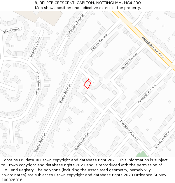 8, BELPER CRESCENT, CARLTON, NOTTINGHAM, NG4 3RQ: Location map and indicative extent of plot