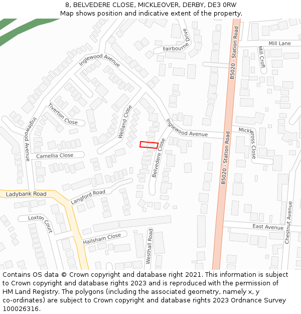 8, BELVEDERE CLOSE, MICKLEOVER, DERBY, DE3 0RW: Location map and indicative extent of plot