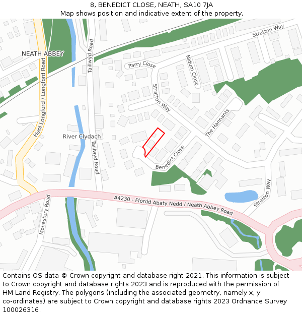 8, BENEDICT CLOSE, NEATH, SA10 7JA: Location map and indicative extent of plot