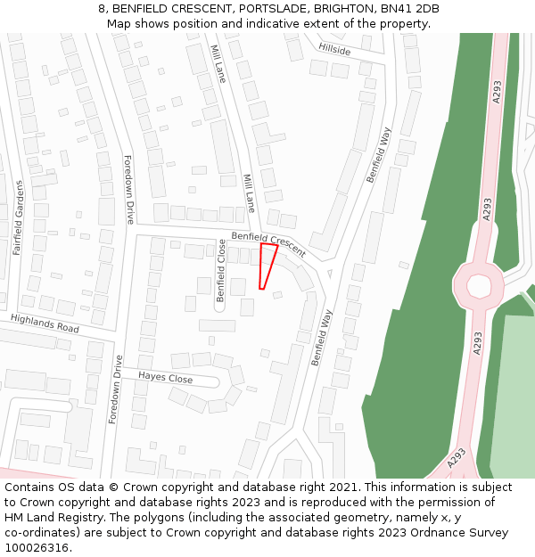 8, BENFIELD CRESCENT, PORTSLADE, BRIGHTON, BN41 2DB: Location map and indicative extent of plot