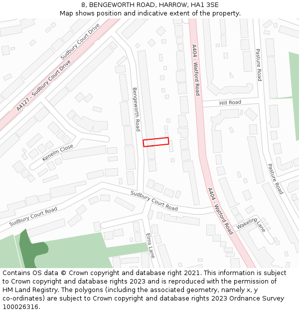 8, BENGEWORTH ROAD, HARROW, HA1 3SE: Location map and indicative extent of plot