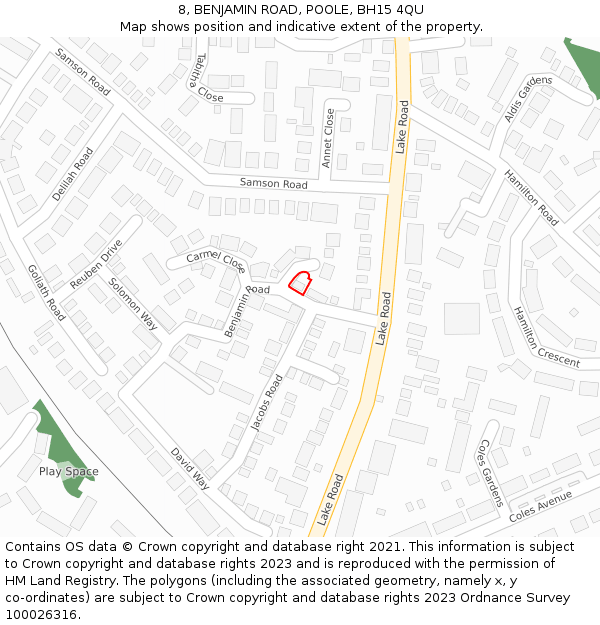 8, BENJAMIN ROAD, POOLE, BH15 4QU: Location map and indicative extent of plot