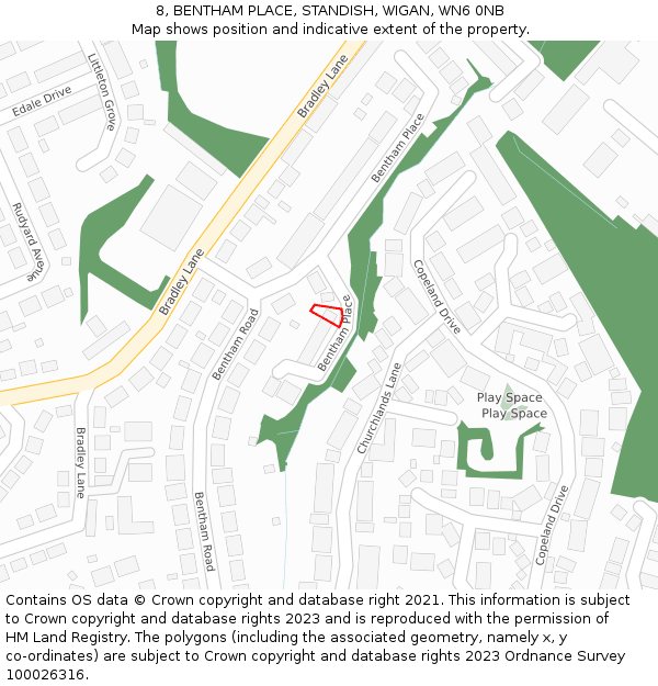 8, BENTHAM PLACE, STANDISH, WIGAN, WN6 0NB: Location map and indicative extent of plot