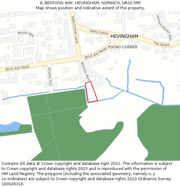 8, BENTONS WAY, HEVINGHAM, NORWICH, NR10 5RP: Location map and indicative extent of plot