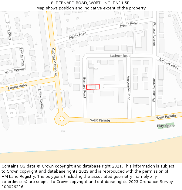 8, BERNARD ROAD, WORTHING, BN11 5EL: Location map and indicative extent of plot