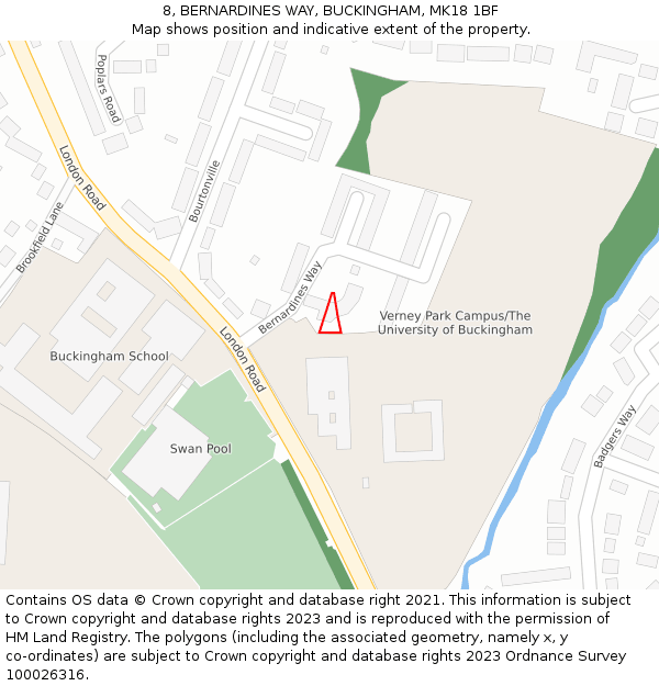 8, BERNARDINES WAY, BUCKINGHAM, MK18 1BF: Location map and indicative extent of plot