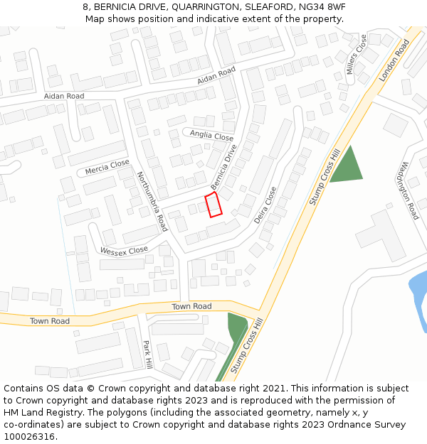 8, BERNICIA DRIVE, QUARRINGTON, SLEAFORD, NG34 8WF: Location map and indicative extent of plot