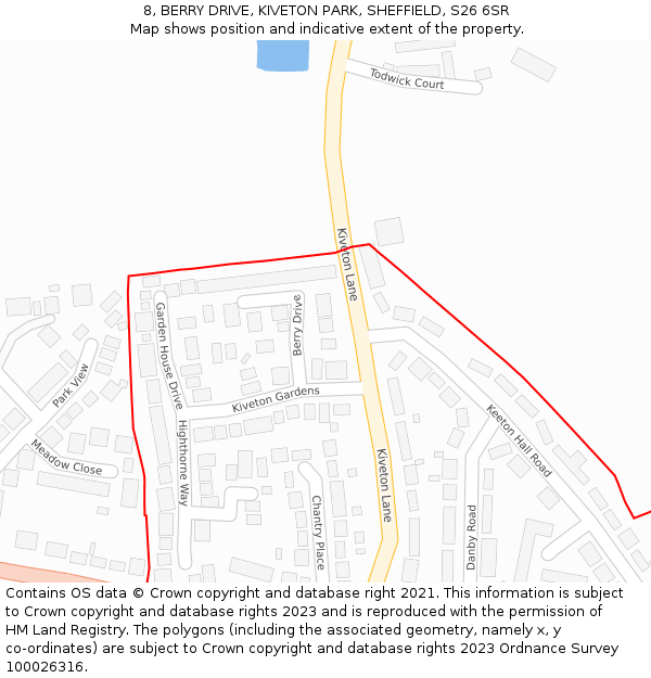 8, BERRY DRIVE, KIVETON PARK, SHEFFIELD, S26 6SR: Location map and indicative extent of plot