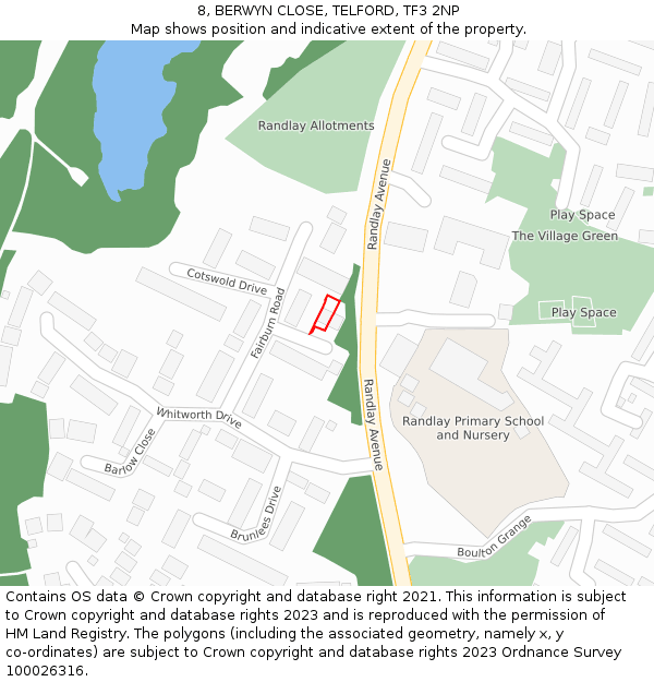 8, BERWYN CLOSE, TELFORD, TF3 2NP: Location map and indicative extent of plot