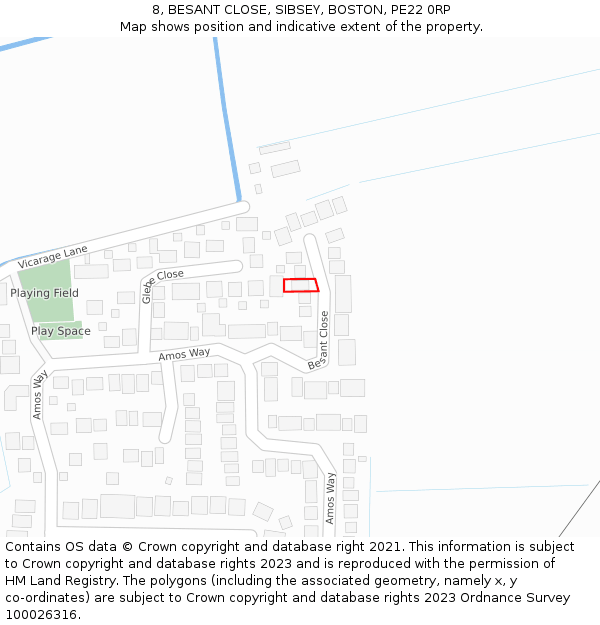 8, BESANT CLOSE, SIBSEY, BOSTON, PE22 0RP: Location map and indicative extent of plot