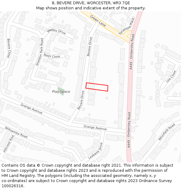 8, BEVERE DRIVE, WORCESTER, WR3 7QE: Location map and indicative extent of plot