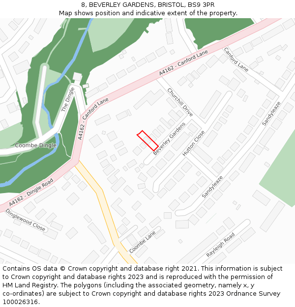 8, BEVERLEY GARDENS, BRISTOL, BS9 3PR: Location map and indicative extent of plot