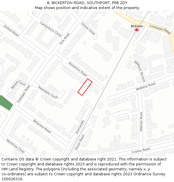 8, BICKERTON ROAD, SOUTHPORT, PR8 2DY: Location map and indicative extent of plot