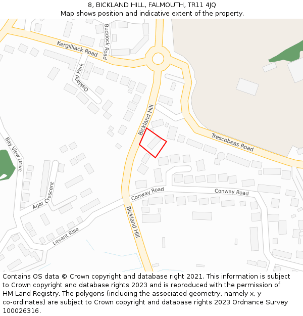 8, BICKLAND HILL, FALMOUTH, TR11 4JQ: Location map and indicative extent of plot