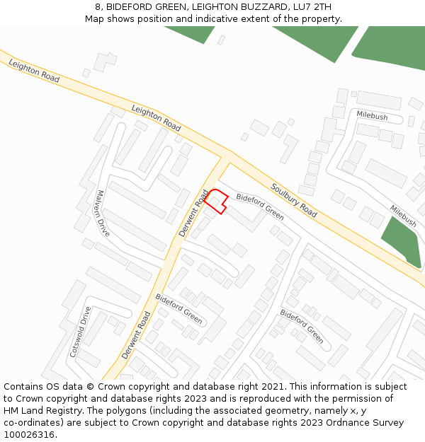 8, BIDEFORD GREEN, LEIGHTON BUZZARD, LU7 2TH: Location map and indicative extent of plot
