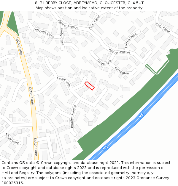 8, BILBERRY CLOSE, ABBEYMEAD, GLOUCESTER, GL4 5UT: Location map and indicative extent of plot