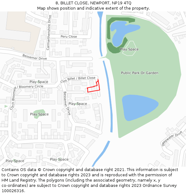 8, BILLET CLOSE, NEWPORT, NP19 4TQ: Location map and indicative extent of plot