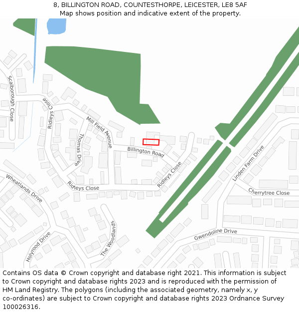 8, BILLINGTON ROAD, COUNTESTHORPE, LEICESTER, LE8 5AF: Location map and indicative extent of plot