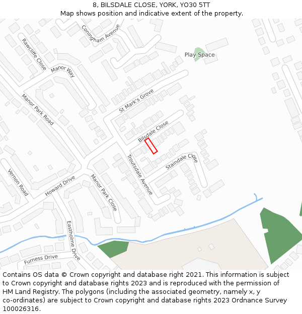 8, BILSDALE CLOSE, YORK, YO30 5TT: Location map and indicative extent of plot