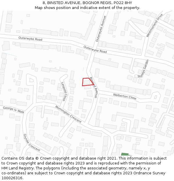 8, BINSTED AVENUE, BOGNOR REGIS, PO22 8HY: Location map and indicative extent of plot