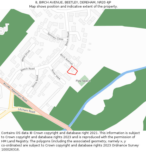 8, BIRCH AVENUE, BEETLEY, DEREHAM, NR20 4JP: Location map and indicative extent of plot