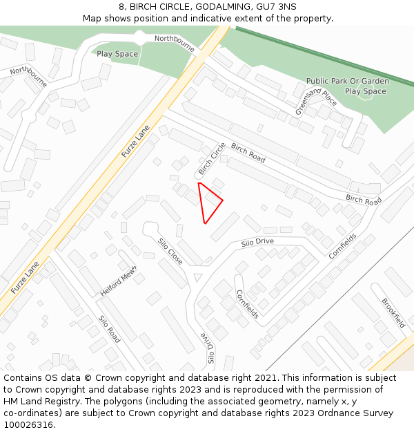 8, BIRCH CIRCLE, GODALMING, GU7 3NS: Location map and indicative extent of plot