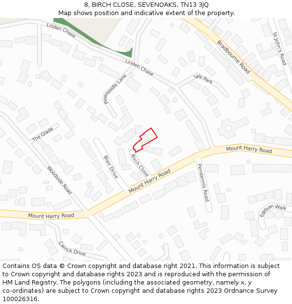 8, BIRCH CLOSE, SEVENOAKS, TN13 3JQ: Location map and indicative extent of plot