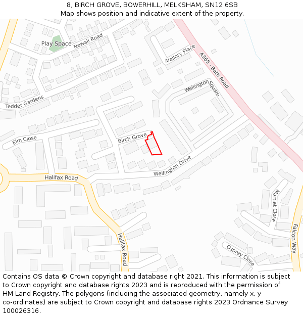 8, BIRCH GROVE, BOWERHILL, MELKSHAM, SN12 6SB: Location map and indicative extent of plot