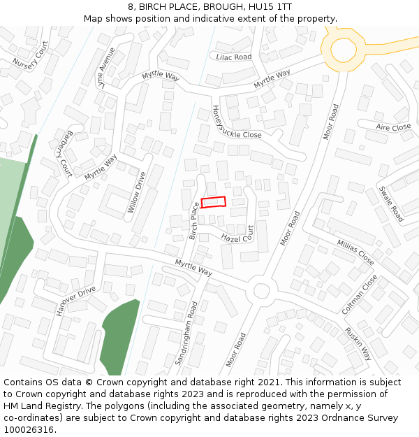 8, BIRCH PLACE, BROUGH, HU15 1TT: Location map and indicative extent of plot