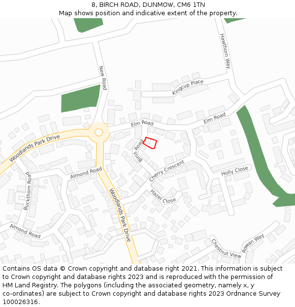 8, BIRCH ROAD, DUNMOW, CM6 1TN: Location map and indicative extent of plot