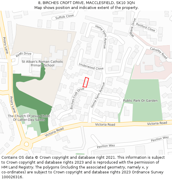 8, BIRCHES CROFT DRIVE, MACCLESFIELD, SK10 3QN: Location map and indicative extent of plot