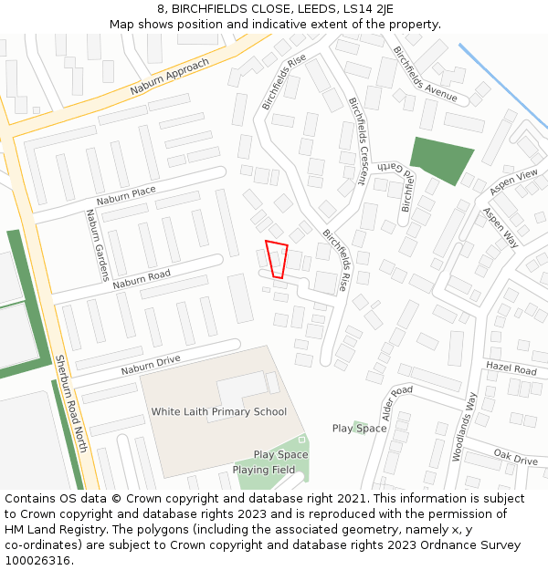 8, BIRCHFIELDS CLOSE, LEEDS, LS14 2JE: Location map and indicative extent of plot