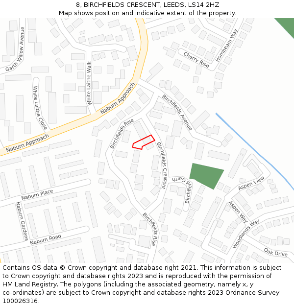 8, BIRCHFIELDS CRESCENT, LEEDS, LS14 2HZ: Location map and indicative extent of plot