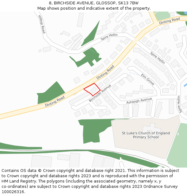 8, BIRCHSIDE AVENUE, GLOSSOP, SK13 7BW: Location map and indicative extent of plot