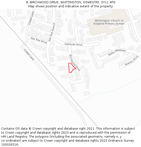 8, BIRCHWOOD DRIVE, WHITTINGTON, OSWESTRY, SY11 4PS: Location map and indicative extent of plot